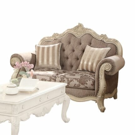 Gray Fabric & Antique White Loveseat
