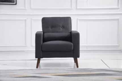 DARK GRAY Linen Stationary Tufted Chair