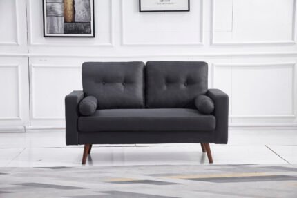 DARK GRAY Linen Stationary Tufted Loveseat
