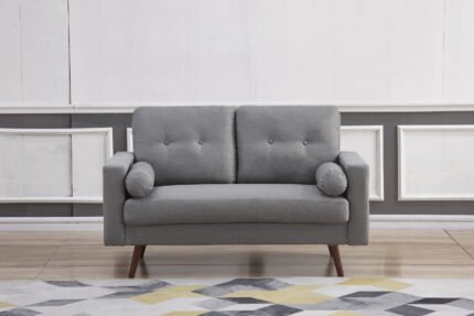 LIGHT GRAY Linen Stationary Tufted Loveseat