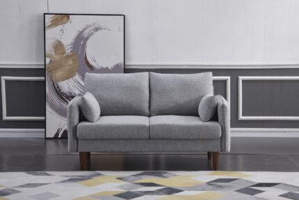 LIGHT GRAY Linen Stationary Basic Loveseat