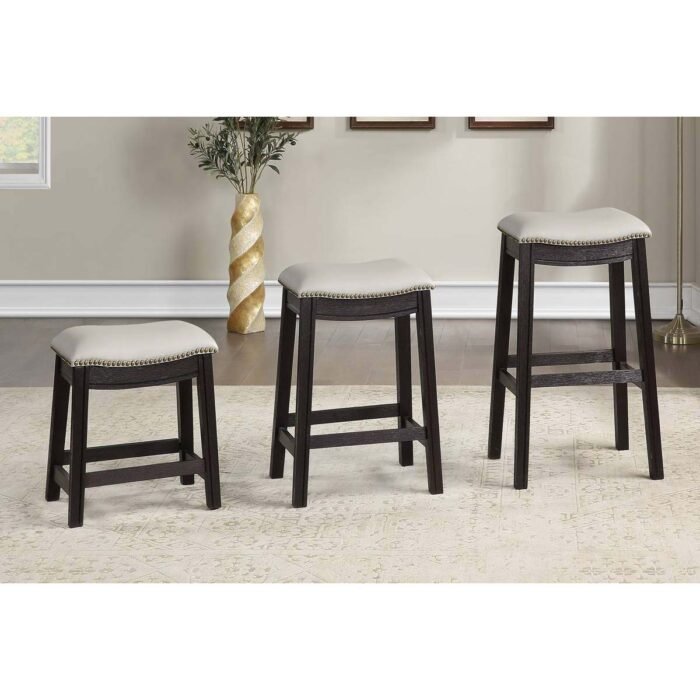 Button-tufted wooden Grey stool set