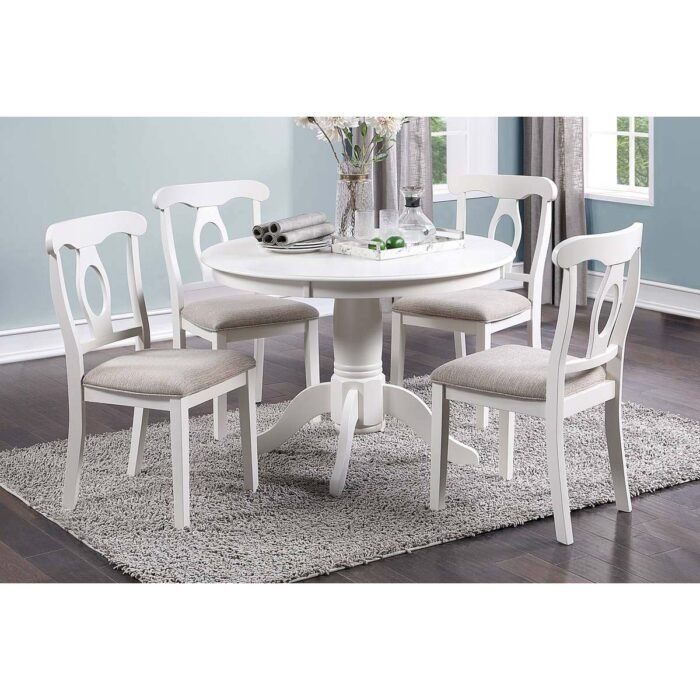 5 Pcs White Classic Round Dining Set
