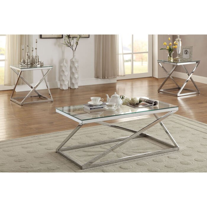 3 Pcs Coffee Table Set with Silver Chromed Frame