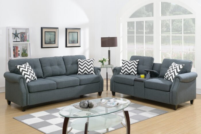 2 Pc Blue Grey Sofa Set