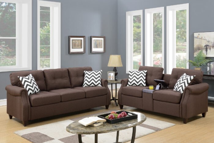 2 Pc Dark Coffee Sofa Set