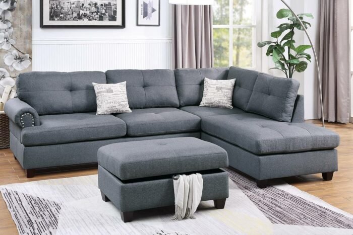 3 Pcs Blue Grey Sectional Sofa