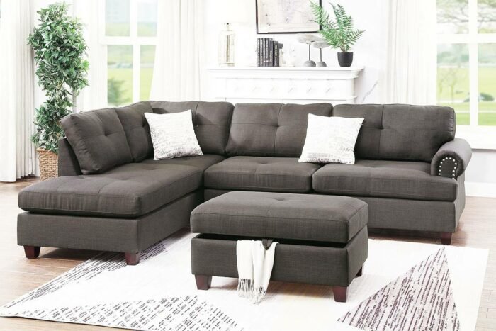 3 Pcs Ash Black Sectional Sofa