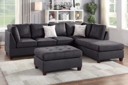 3 Pcs Ebony Sectional w/Ottoman