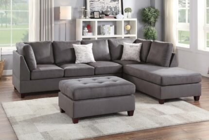 3 Pcs Grey Sectional w/Ottoman