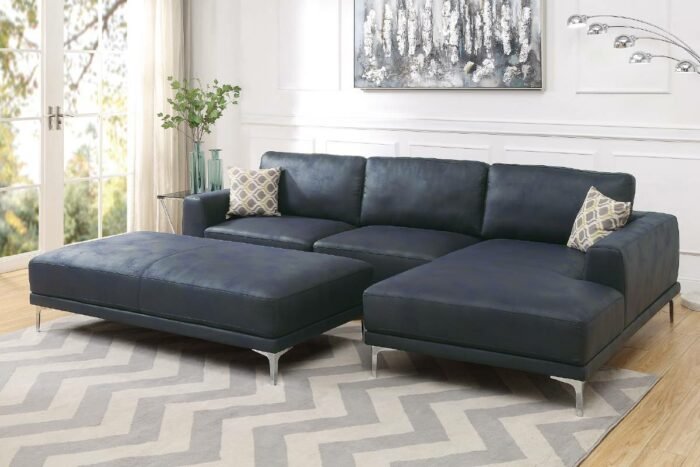 2 Pc Ink Blue Sectional w/ Ottoman Set