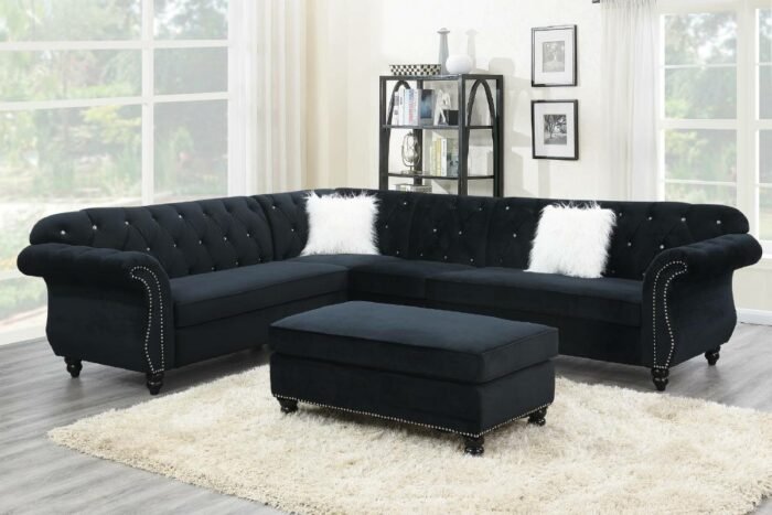 4 Pcs Black Sectional w/XL Ottoman