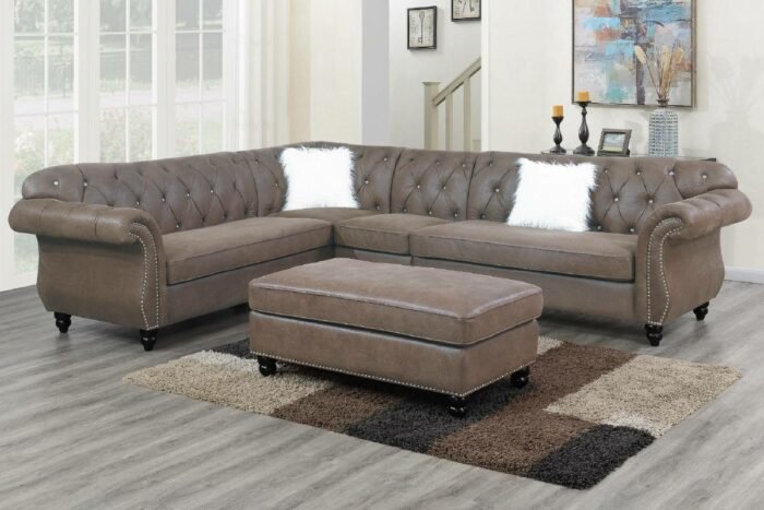 4 Pcs Dark Coffee Sectional w/XL Ottoman