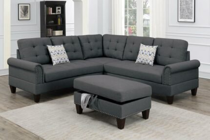 3 Pcs Charcoal Sectional w/Ottoman