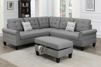 3 Pcs Grey Sectional w/Ottoman