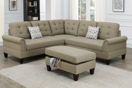 3 Pcs Beige Sectional w/Ottoman