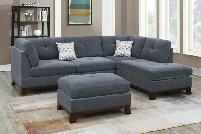 3 Pcs Ash Grey Sectional w/Ottoman