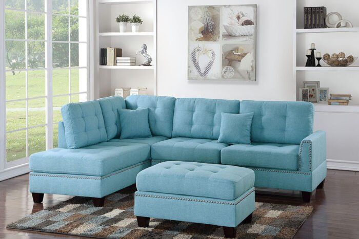 3 Pcs Blue Sectional Sofa