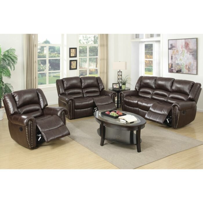 3 Pcs Dark Brown Bonded Manual/Power Recliner Sofa Set