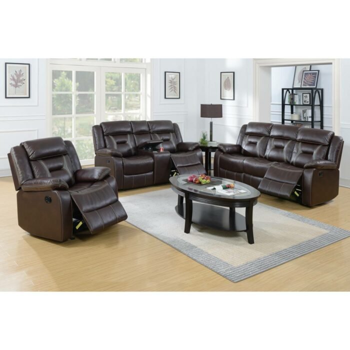 3 Pcs Dark Brown Manual/Power Sofa Set