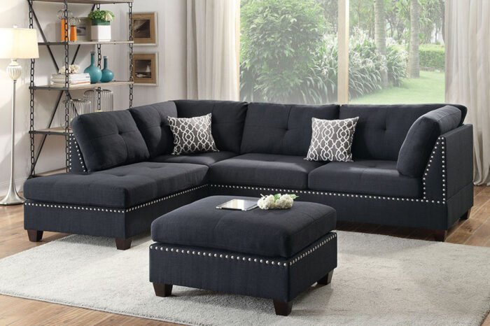 3 Pcs Black Sectional Sofa