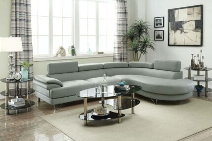 2 Pc Light Grey Sectional Sofa w/ Headrest
