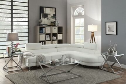 2 Pc White Sectional Sofa w/ Headrest