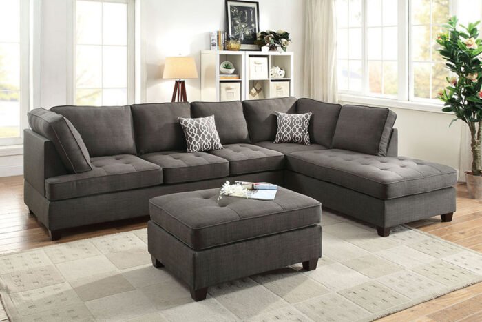 2 Pc Ash Black Sectional w/ Ottoman Set