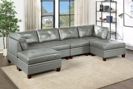 6 Pcs Grey Grain Leather Sectional