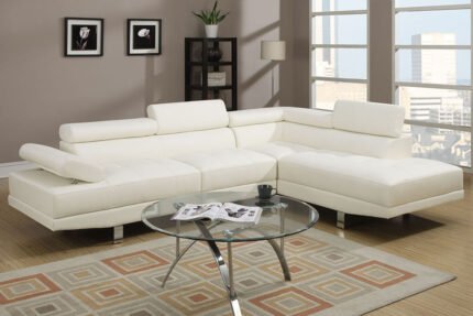 2 Pc White Sectional Sofa w/ Headrest