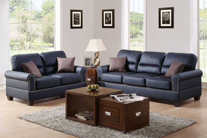 2 Pc Black Leather Sofa Set