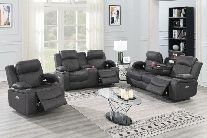 3 Pcs Charcoal Power Motion Sofa Set
