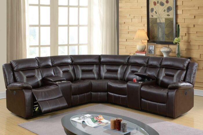 3 Pcs Dark Brown Reclining Power Sectional
