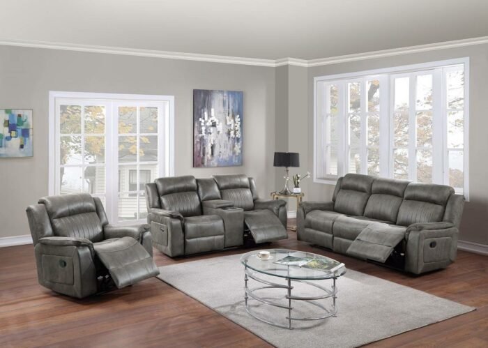 3 Pcs Slate Blue Manual/Power Recliner Sofa Set