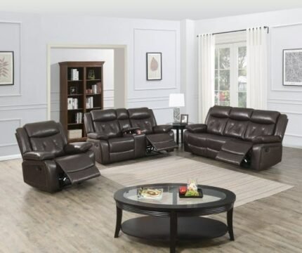 3 Pcs Dark Brown Recliner Manual/Power Sofa Set