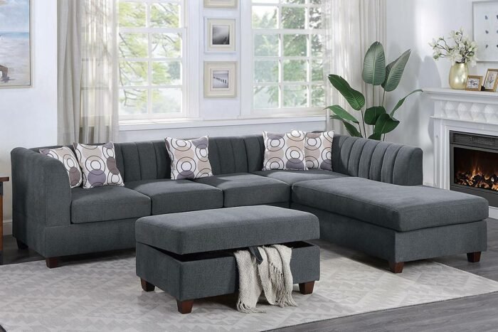 3 Pcs Charcoal Sectional Sofa w/Ottoman