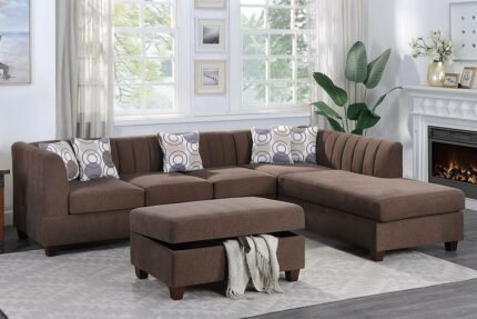 3 Pcs Chocolate Sectional Sofa w/Ottoman