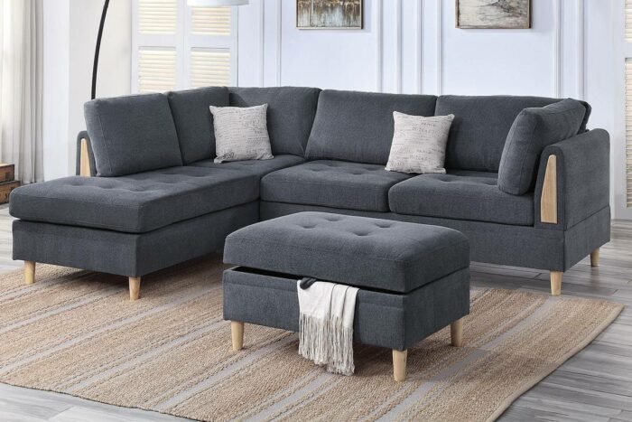 3 Pcs Charcoal Sectional w/Ottoman