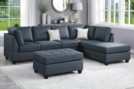3 Pcs Dark Blue Sectional w/Ottoman