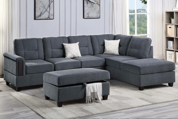 3 Pcs Charcoal Sectional Sofa w/Ottoman