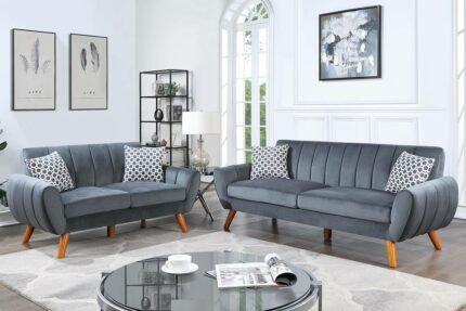 2 Pc Dark Grey Sofa Set