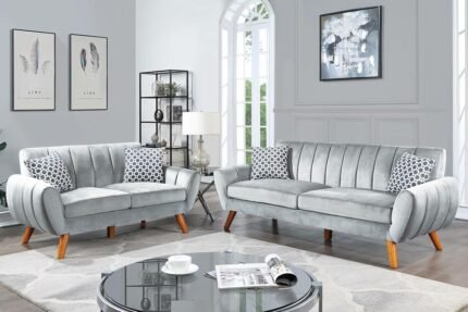 2 Pc Light Grey Sofa Set