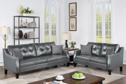2 Pc Grey Gel Leatherette Sofa