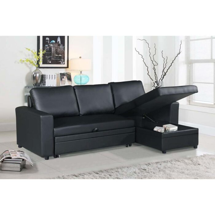2 Pc Black Convertible Sectional