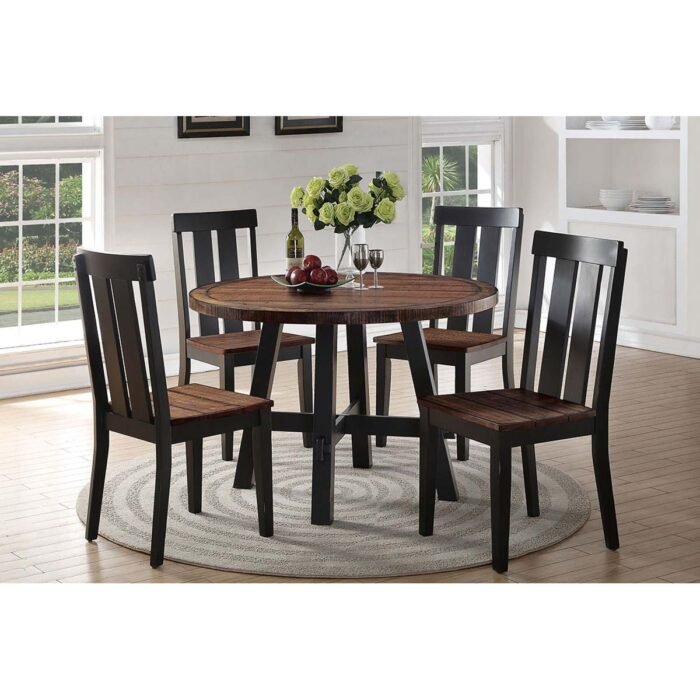 Dark Brown Wooden Dining Table Set