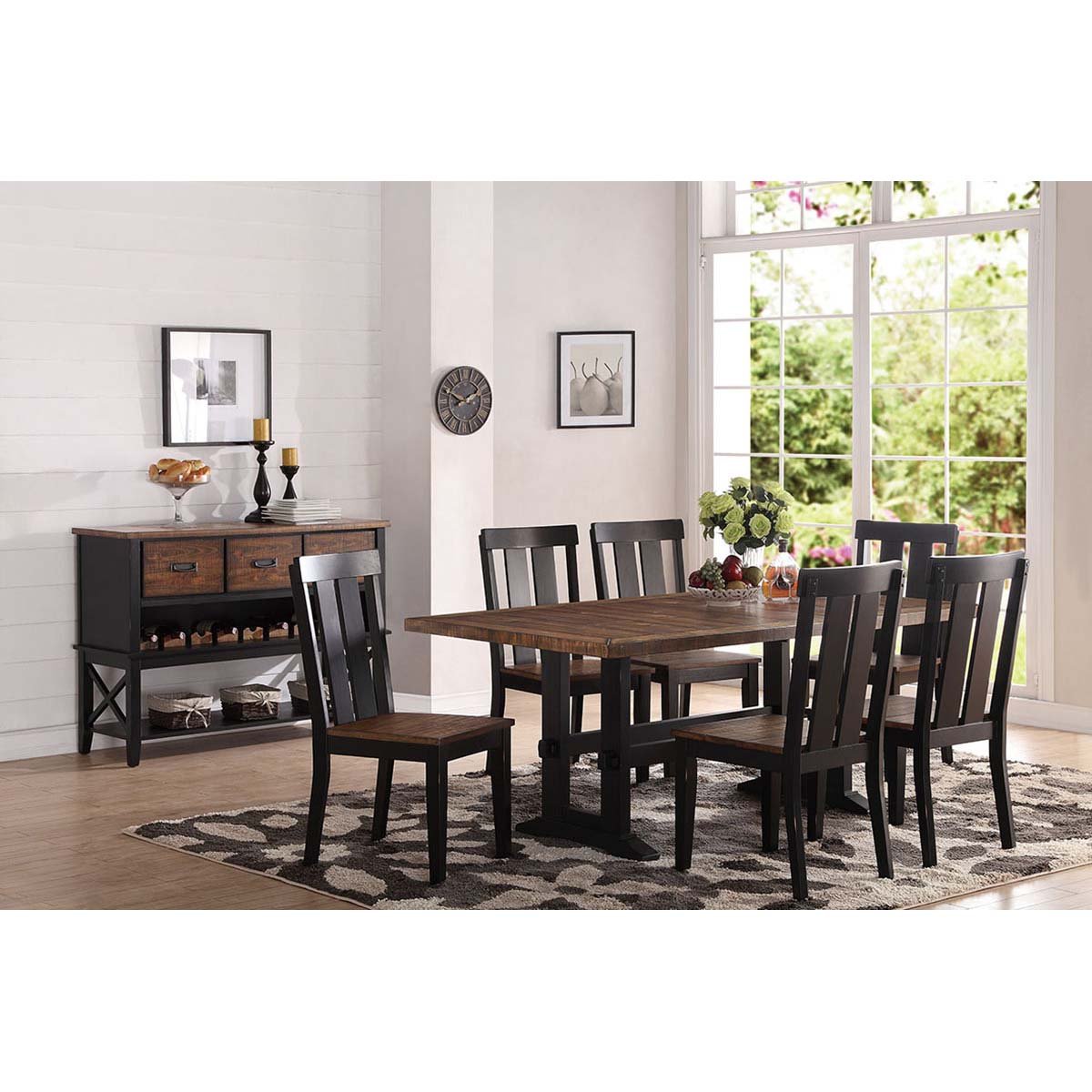 chf012323- Set Dark Brown Wooden Finish Dining Table Set