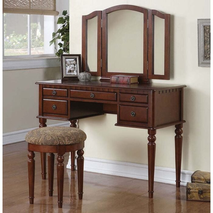 Classic Cherry Vanity Set W/ Stool