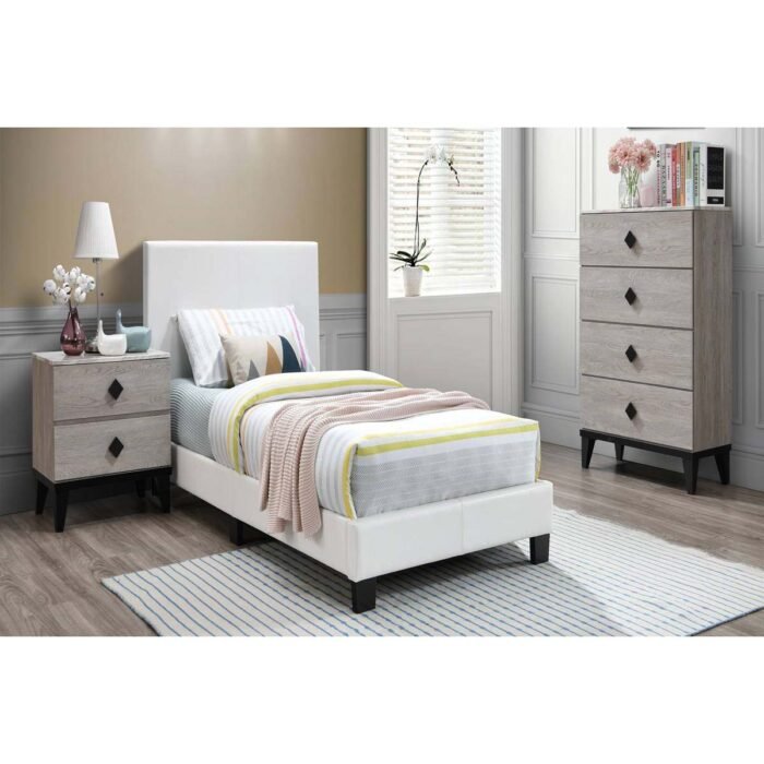 White Youth Faux Leather Queen Bed