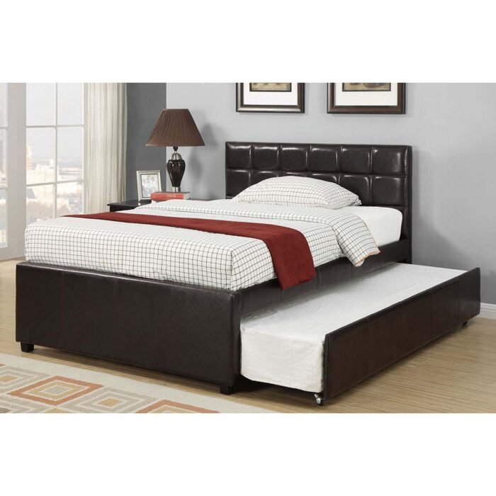 Espresso Leather Full Size Bed with Trundle