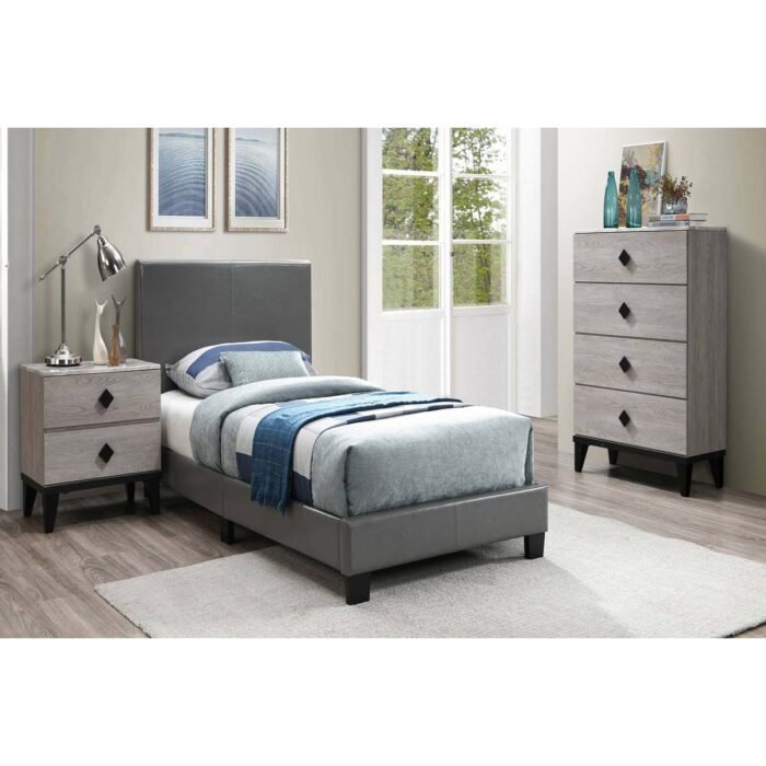Grey Youth Faux Leather Queen Bed
